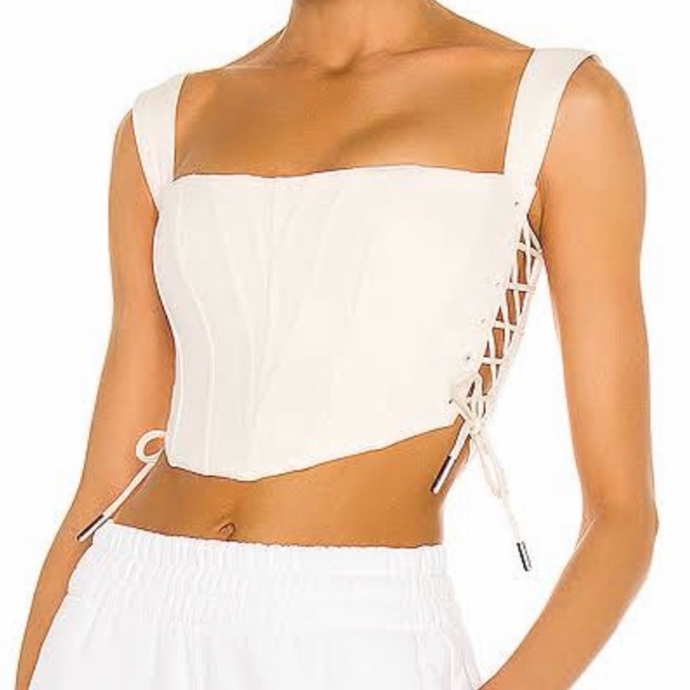 Danielle Guizo Cream Lace-Up Corset Crop Top